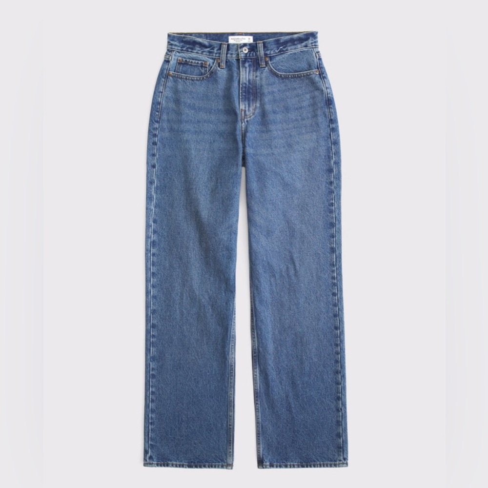 Abercrombie Curve Love Mid Rise Slouchy Jean in Dark Wash Denim
